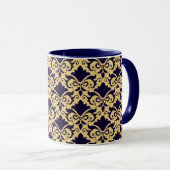 Navy Cream Damask Bows Mok (Voorkant rechts)