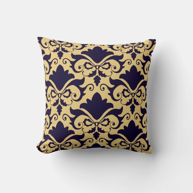 Navy Cream Damask Bows omkeerbaar Kussen (Voorkant)