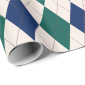 Navy, Cream en Forest Green Argyle Pattern Cadeaupapier (Rol Hoek)