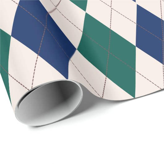 Navy, Cream en Forest Green Argyle Pattern Cadeaupapier (Rol Hoek)