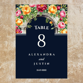 Navy Cream Mediterrane Bloemenboog Huwelijk Kaart