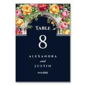 Navy Cream Mediterrane Bloemenboog Huwelijk Kaart (Voorkant)