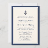 Navy & Cream Monogram Anker Huwelijksuitnodiging Kaart (Voorkant)