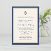 Navy & Cream Monogram Anker Huwelijksuitnodiging Kaart (Staand voorkant)
