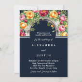 Navy Cream Peony Rozen Bloemboog bruiloft Kaart (Voorkant)