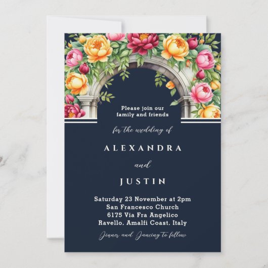 Navy Cream Peony Rozen Bloemboog bruiloft Kaart (Voorkant)