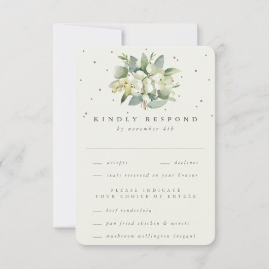 Navy/Cream Snowberry+Eucalyptus Boeket Bruiloft RSVP Kaartje (Voorkant)