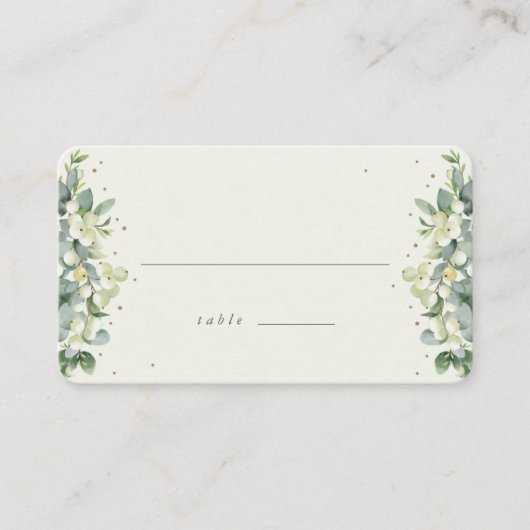 Navy/Cream Snowberry+Eucalyptus Bruiloft Flat Plaatskaartje (Voorkant)