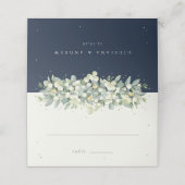 Navy/Cream Snowberry+Eucalyptus Bruiloft Plaatskaartje (Buitenkant ongevouwen)