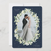 Navy/Cream Snowberry+Eucalyptus trouwfoto Bedankkaart (Voorkant)