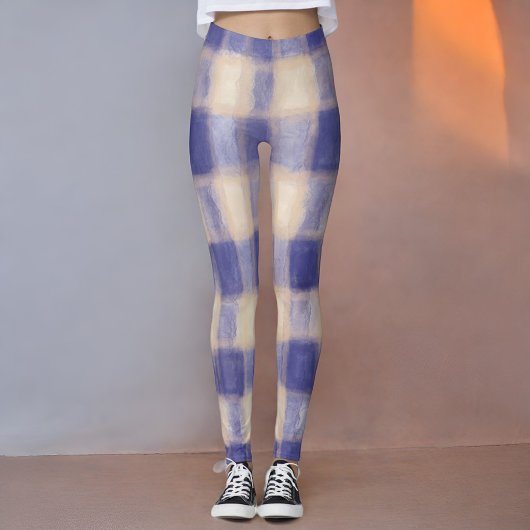 Navy cream tartan buffalo plaid waterverf rustiek leggings