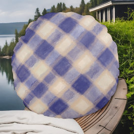 Navy cream tartan buffalo plaid waterverf rustiek rond kussen