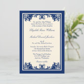Navy Cream  Vlaams Scroll Wedding Kaart (Staand voorkant)
