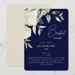 Navy & Cream White Hydrangeas Vrijgezellenfeest Kaart