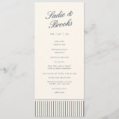Navy & Crème Klassiek Schrift Pinstripe Bruiloft Programmakaart (Voorkant)