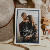 Navy & Crème Klassieke Script Foto Bruiloft Save The Date
