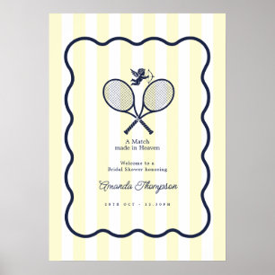Navy & Crème Preppy Tennis Bruiloft Welkom Poster