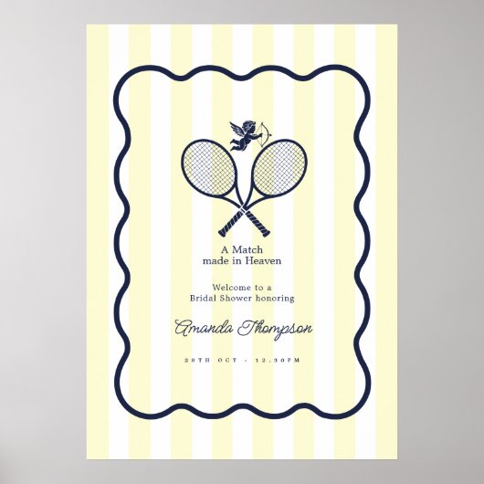 Navy & Crème Preppy Tennis Bruiloft Welkom Poster (Voorkant)