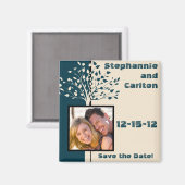 Navy / Creme Tree bruiloft aankondiging magneet (Voorkant / Achterkant)