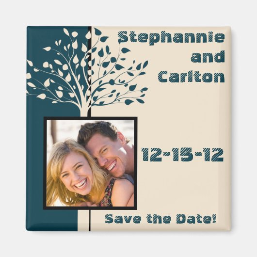 Navy / Creme Tree bruiloft aankondiging magneet (Voorkant)