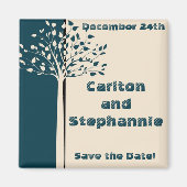 Navy/Creme Tree Bruiloft Magneet Favor (Voorkant)