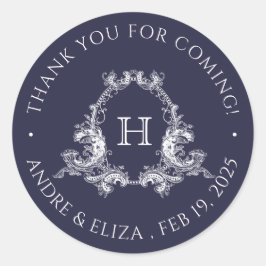  Navy Crest Monogram Bruiloft Sticker
