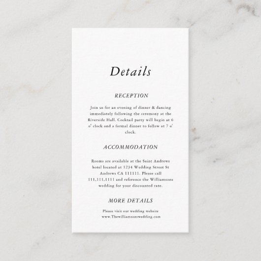 Navy crested minimale bruiloft Details Behuizing Informatiekaartje (Voorkant)