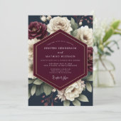 Navy & Crimson Moody Bloom Bruiloft Kaart (Staand voorkant)