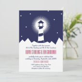 Navy & Crimson | Vuurtoren bruiloft uitnodiging (Staand voorkant)