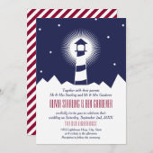 Navy & Crimson | Vuurtoren bruiloft uitnodiging (Voorkant / Achterkant)