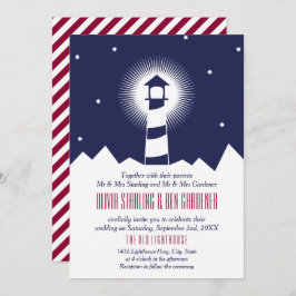 Navy & Crimson | Vuurtoren bruiloft uitnodiging