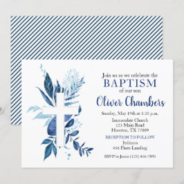 Navy Cross Rustic Boy Baptism Kaart