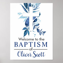 Navy Cross Rustic Boy Baptism WelkomstPoster Poster
