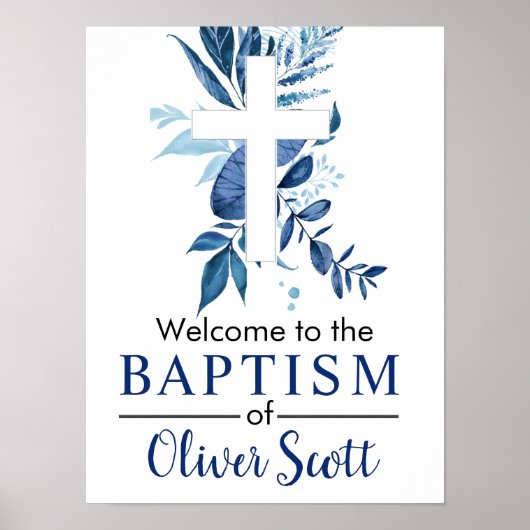 Navy Cross Rustic Boy Baptism WelkomstPoster Poster (Voorkant)