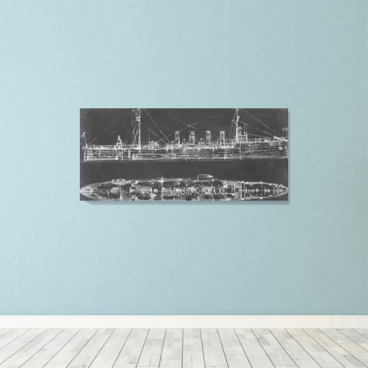 Navy Cruiser Blueprint Canvas Afdruk (Insitu (Houten vloer))