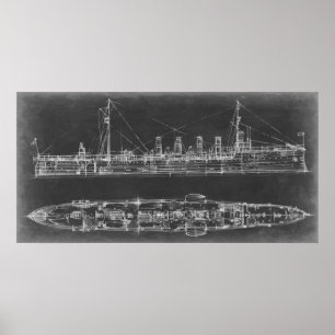 Navy Cruiser Blueprint Poster
