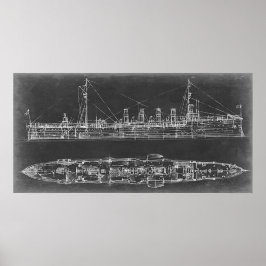 Navy Cruiser Blueprint Poster (Voorkant)