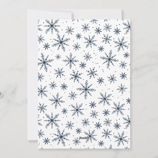 Navy Curved Lijst Snowflake Foto Feestdagenkaart (Achterkant)