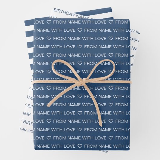 Navy Custom Gelukkige Verjaardag Met Liefde Inpakpapier Vel (In situ)