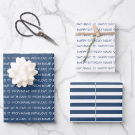 Navy Custom Gelukkige Verjaardag Met Liefde Inpakpapier Vel