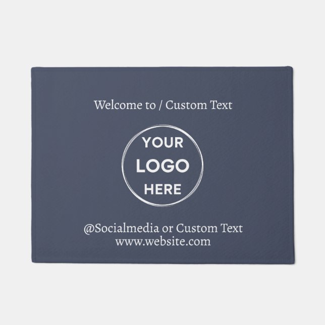 Navy Custom Logo Text Modern minimalist Business Deurmat (Voorkant)