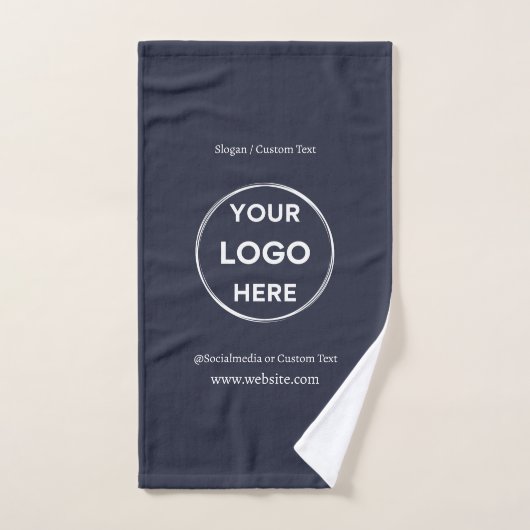Navy Custom Logo Text Modern minimalist Business Handdoek (Handdoek)