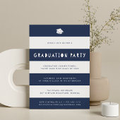 Navy | Cutout Stripe Gradupe Party Kaart