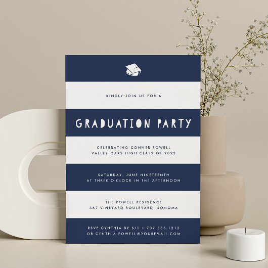 Navy | Cutout Stripe Gradupe Party Kaart