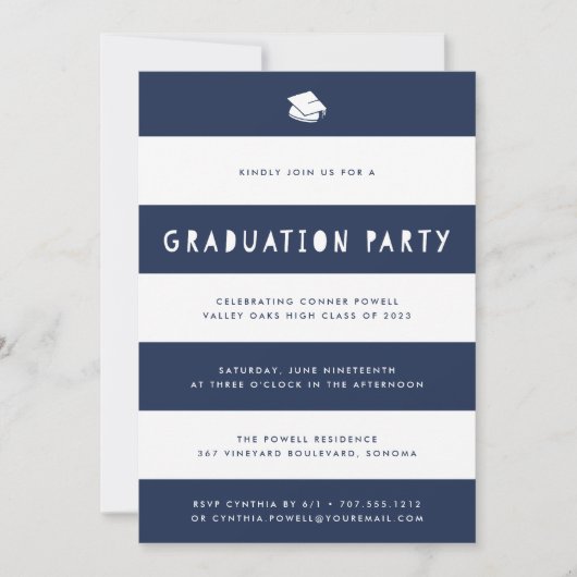 Navy | Cutout Stripe Gradupe Party Kaart (Voorkant)