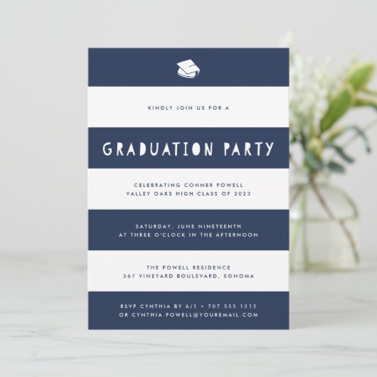 Navy | Cutout Stripe Gradupe Party Kaart (Staand voorkant)