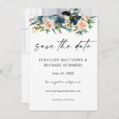 Navy D Blue & Pink Floral Save the Date Photo V2 (Voorkant / Achterkant)