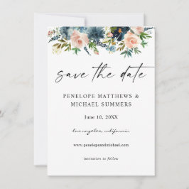 Navy D Blue & Pink Floral Save the Date Photo V2