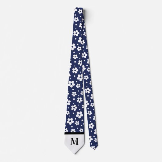 Navy Daisies Monogramed stropdas (Voorkant)