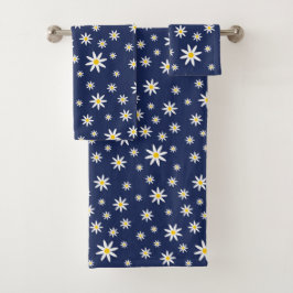 Navy Daisy Bath Towel Set Bad Handdoek